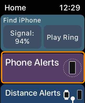 Phone Buddy Phone Lost Alert Apple Watch Home Page With Lost Alert Button Highlighted