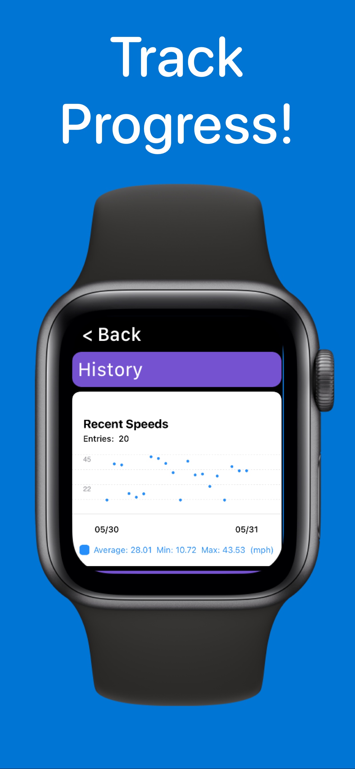 Arm Speed Analyzer keeps track of speed and acceleration so you can review history on Apple Watch